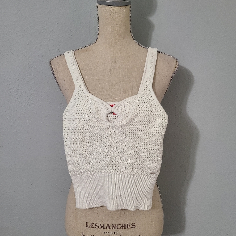 Guess Factory Dani Sleeveless Crochet Top White Size Small